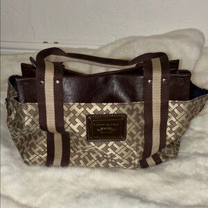 Tommy Hilfiger Vintage 90s Brown and Cream Patterned Tote